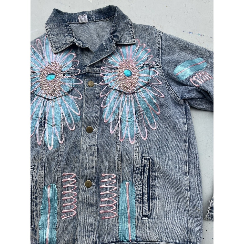 Women's Vintage Bon Bon Jacket Blue Denim 14 Retro Bedazzled 80s Rock Whimisgoth